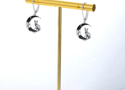 Flpruy Fox Earrings 925 Sterling Silver Crescent Moon Fox Leverback Earrings Halloween Earrings Fox Jewelry for Women Gifts for Fox Lovers