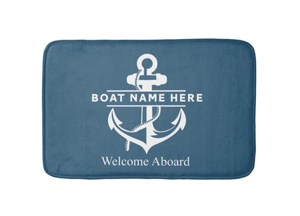 Personalized Welcome Aboard Boat Mat - Custom Name Anchor Door Rug, Customized Ship Entrance Floor, Non-Slip Nautical Outdoor Lake House Decor, Yacht Gift for Boat Owners