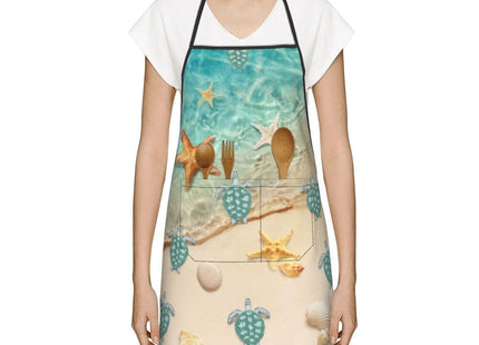 Sea Turtles Kitchen Apron With Pockets, Nautical Cooking Aprons For Grilling Bbq Painting, Teal Chef Apron for Men Women, Nautical Kitchen Decor