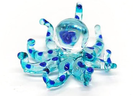 ChangThai Design 3" Blue Octopus Squid Artistic Blown Glass Figurine Premium Hand-Blown Statue Tabletop Decoration Unique Collectible for Adult Collectors Handcrafted Elegant Home Decor