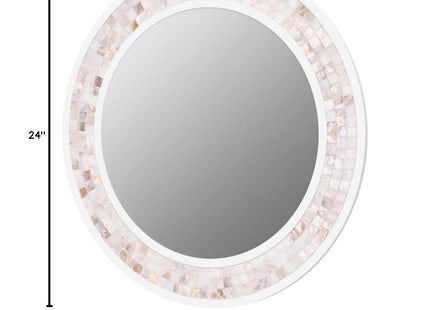 24 Inch Round Bathroom Mirror, Coastal Shell Framed Wall Decor