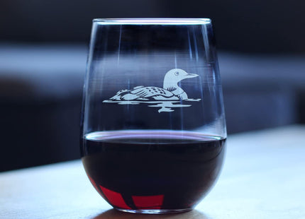 Bevvee Loon - Stemless Wine Glass - Fun Bird Themed Gifts and Decor for Outdoor Lovers - Large 17 Ounce