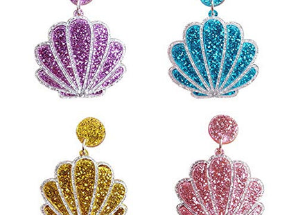 Enamel Sea Shell Earrings Lovely Creative Nautical Sea Beach Stud Dangle Earrings Sparkling Sequins Sea Shell Earrings For Women(Purple)