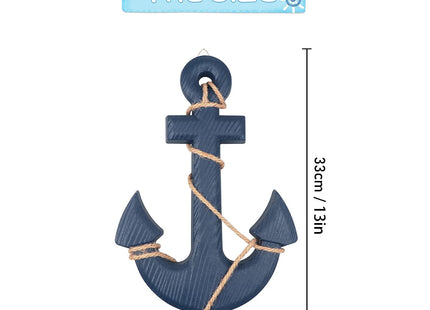 13" Nautical Wooden Anchor with Rope Nautical Beach Wood Anchor Wall Art Decor Door Hanging Ornament Beach Theme Home Decoration (Blue)