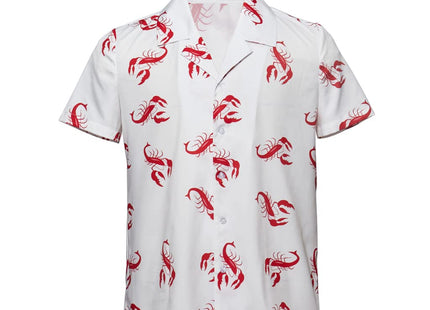 MelangCos Men's Kramer Lobster Shirt Button-Up White Shirt Short Sleeve Hawaiian Shirts (White, M)