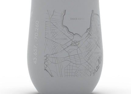 Well Told Engraved Portland Maine Map Insulated Wine Tumbler, Etched Stainless Steel Cup (12 oz, Dockside Gray) City Map Insulated Tumbler, Custom Insulated Tumbler, Outdoor Drinkware
