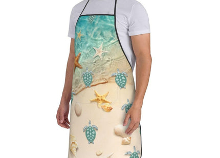 Sea Turtles Kitchen Apron With Pockets, Nautical Cooking Aprons For Grilling Bbq Painting, Teal Chef Apron for Men Women, Nautical Kitchen Decor