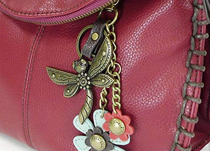 CHALA Crossbody with Charming Dragonfly Keychain -9 Color options (Burgundy_ Metal Dragonfly