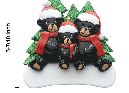 Personalized Family of 3 Black Bear Christmas Ornament 2026