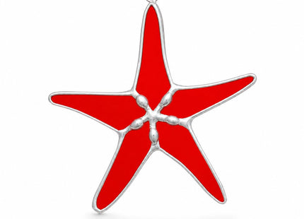 Red Stained Glass Starfish Suncatcher 3in Home Decor, Beach Gifts for Women