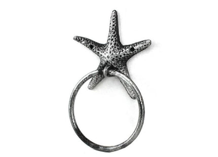 Antique Silver Cast Iron Starfish Towel Holder 8.5 Inch - Starfish Decoration - Sea Home Decor