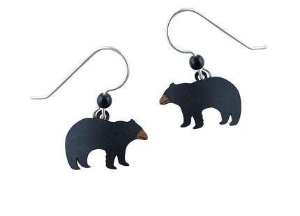 Sienna Sky Hand Painted Black Bear Dangle Earrings, Sterling Silver Ear Wires