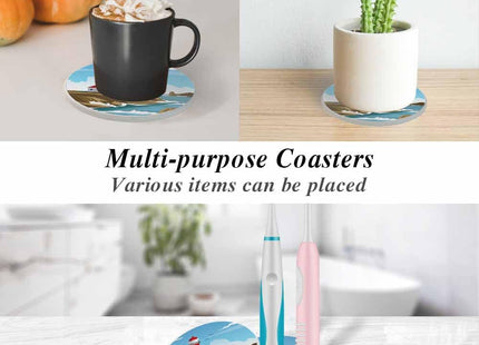 Lighthouse Coasters Landscape with Ocean Absorbent Drink Coaster Set of 2 Unique Beer Beverage Coasters for Coffee Table Cup Bar Coasters Cute Cork Ceramic Coasters