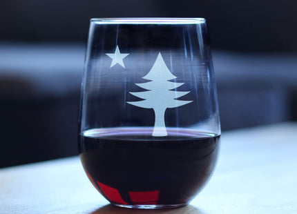Bevvee Old Maine Flag - Stemless Wine Glass - Original 1901 State of Maine Flag Gifts for Women & Men Mainers - Large 17 Ounce