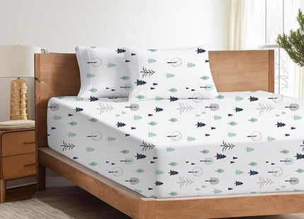 KRISHNA 4 Piece Printed Sheets Set, Hotel Luxury Brushed Microfiber, Soft & Breathable, 12" Deep Pocket Fitted Sheet, King Size Sheet Set, Winter Forest