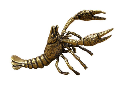 Kisangel Brass Golden Lobster Figurine Marine Animal Metal Statue Tea Pet