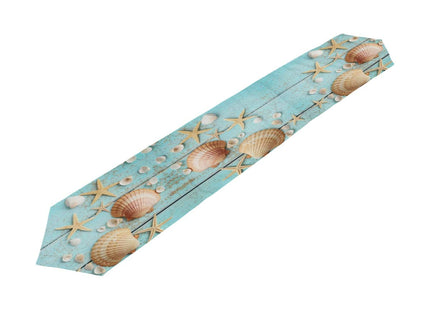 Double-Sided Ocean Theme Seashell Starfish Blue Wooden Table Runner 13 x 70 Inches Long,Table Cloth Runner for Wedding Party Holiday Kitchen Dining Home Everyday Decor