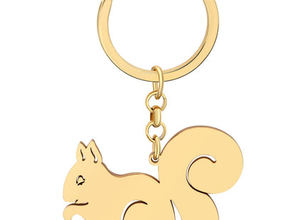 LONYOO Cute Squirrel Keychain Stainless Steel Keyring Squirrel Gifts for Women Girls Car Key Backpack Charms (Gold Plated)