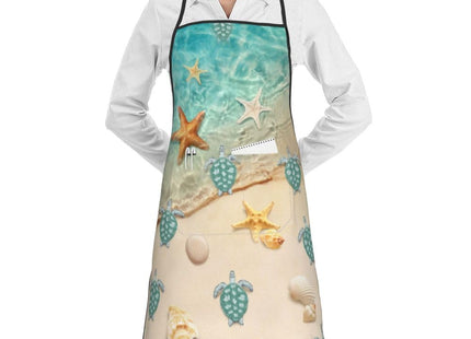 Sea Turtles Kitchen Apron With Pockets, Nautical Cooking Aprons For Grilling Bbq Painting, Teal Chef Apron for Men Women, Nautical Kitchen Decor