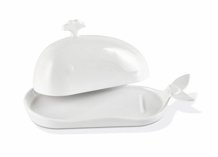 Butter Dish with Lid for Countertop, Cute Whale Design, Ceramic Butter Dish with Handle, Funny Kitchen Decor, Ideal Gifts for Housewarming,Wedding, White
