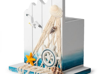 Nautical Wood Pen Holder, Mediterranean Desk Organizer for Office 1 Pack