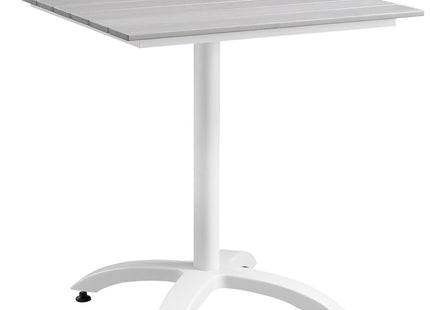 Oakestry Maine 28 Inch Outdoor Patio Dining Table with Synthetic Wood Slat Top, Powder Coated Aluminum Frame, Modern Outdoor Side Table, White Light Gray