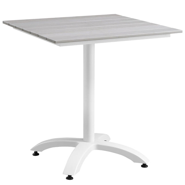 Oakestry Maine 28 Inch Outdoor Patio Dining Table with Synthetic Wood Slat Top, Powder Coated Aluminum Frame, Modern Outdoor Side Table, White Light Gray