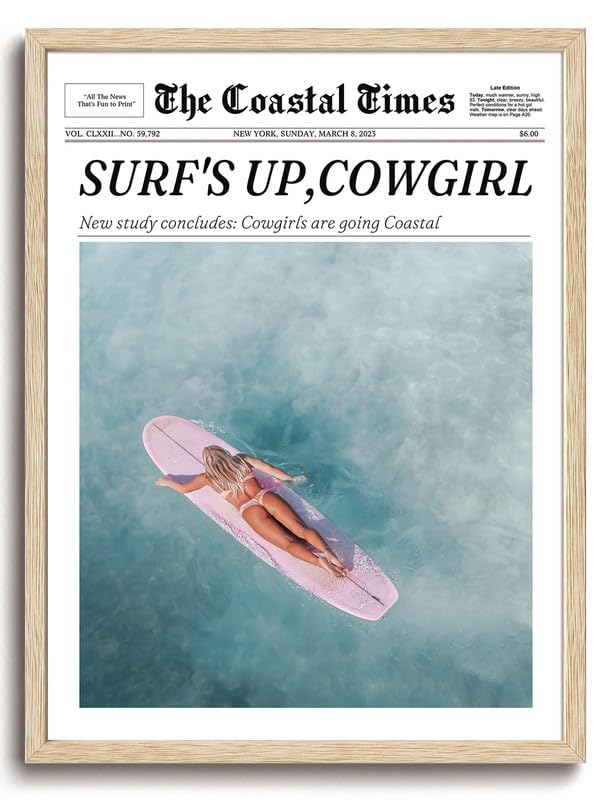 Coastal Cowgirl Newspaper OAK Framed Wall Art 8x10 inch