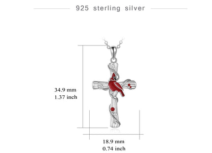POPKIMI Red Cardinal Pendant Necklace S925 Sterling Silver Cardinal Jewelry Bird Memorial Tree Pendant Jewelry Gift for Women