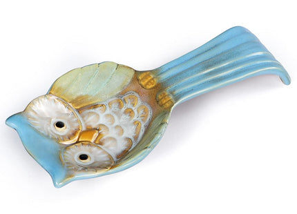 Sanbege Owl Spoon Rest, Ceramic Ladle Holder, Utensil Rester for Stove Top, Kitchen Counter, Dining Table, Coffee Station (Blue)