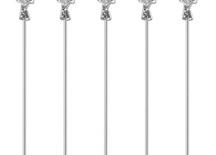 Deer Head Drink Swizzle Sticks, 5 Pcs Deer Head Cocktail Stirrer, Silver