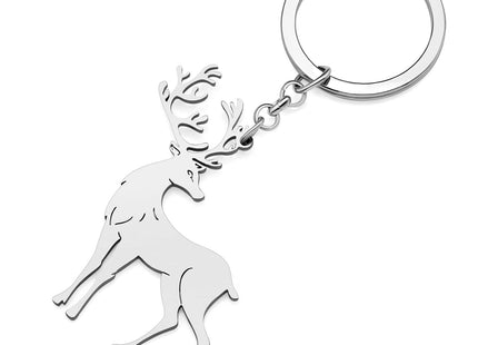 NEWEI Cute Stainless Steel Deer Keychain Keyring for Women Girls Purse Car Keys Charms Accessories (Deer Silver Plated)