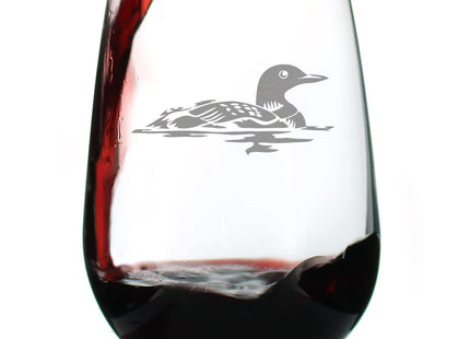 Bevvee Loon - Stemless Wine Glass - Fun Bird Themed Gifts and Decor for Outdoor Lovers - Large 17 Ounce