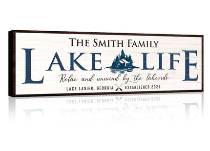 TAILORED CANVASES Personalized Lake Life Sign, Rustic Lake House Wall Art