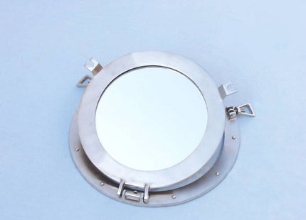 Hampton Nautical Brushed Nickel Decorative Ship Porthole Nautical Mirror, 12"