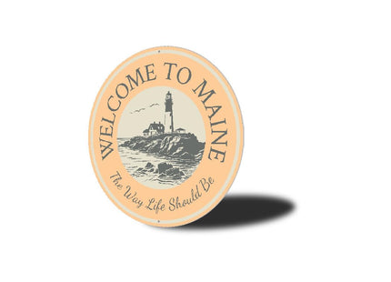 Welcome to Maine Lighthouse Round Sign - 18-inch Circle