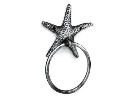 Antique Silver Cast Iron Starfish Towel Holder 8.5 Inch - Starfish Decoration - Sea Home Decor