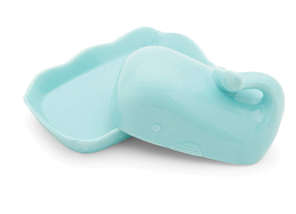 Fox Run Ceramic Whale Butter Dish with Lid, 7", Aqua Blue Cute Butter Dish