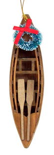 Wooden Painted Canoe Hanging Christmas Tree Ornament, 5 1/4 Inch