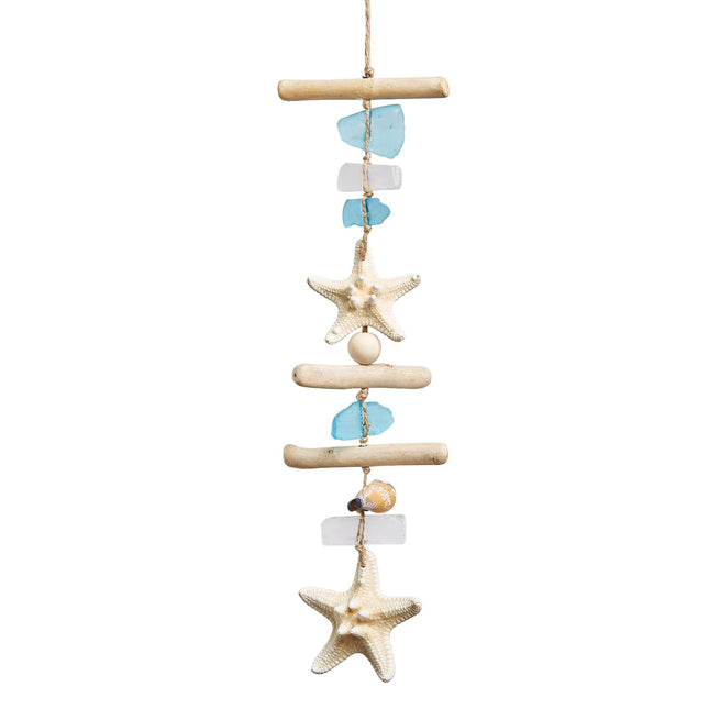 JQAQJU Sea Glass Wooden Nautical Wall Decor Coastal Starfish Bathroom Decor
