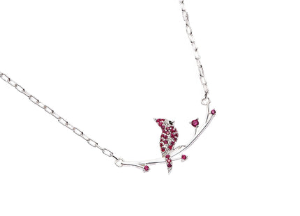 Alex and Ani Cardinal Necklace for Women - Shiny Silver, Ruby & Clear Pavé Accented Necklace Featuring Sacred Cardinal on Branch, Meaningful Cardinal Gifts