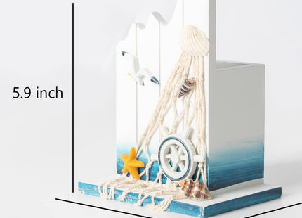 Nautical Wood Pen Holder, Mediterranean Desk Organizer for Office 1 Pack