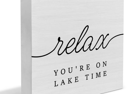 Country Lake Wood Box Sign Decor Desk Sign Lake House Relax Quote Wooden Box Block Sign Summer Rustic Home Shelf Wall Decoration