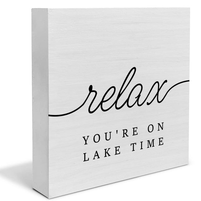 Country Lake Wood Box Sign Decor Desk Sign Lake House Relax Quote Wooden Box Block Sign Summer Rustic Home Shelf Wall Decoration