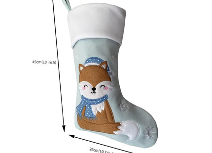 NEWYIFENG Embroidered Christmas Squirrel Reindeer Stocking, 18 x 10 inches, White (Blue, Squirrel)