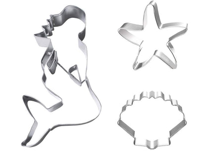 Aprildecumber666 Mermaid, Starfish, Seashell Cookie Cutter Set - Set of 3 - Stainless Steel