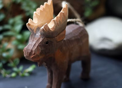 Wooden Moose Figurine with Jute Rope
