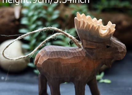 Wooden Moose Figurine with Jute Rope