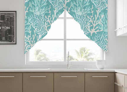 Lsrtoss Teal Coral Coastal Swag Curtains for Kitchen/Bedroom/Living Room, Ocean Nautical Scalloped Curtains 63 Inch Long, Beach Rod Pocket Window Swag Topper Curtains Valances 2 Panels Set 36"x63"