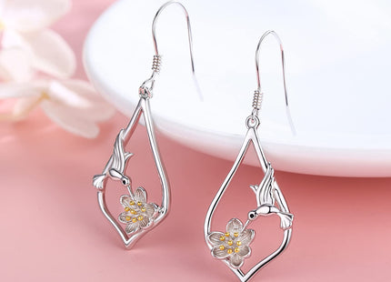 Hummingbird Earrings Sterling Silver Lotus Flower Hummingbird Dangle Drop Earrings Jewelry Gifts for Women Birthday